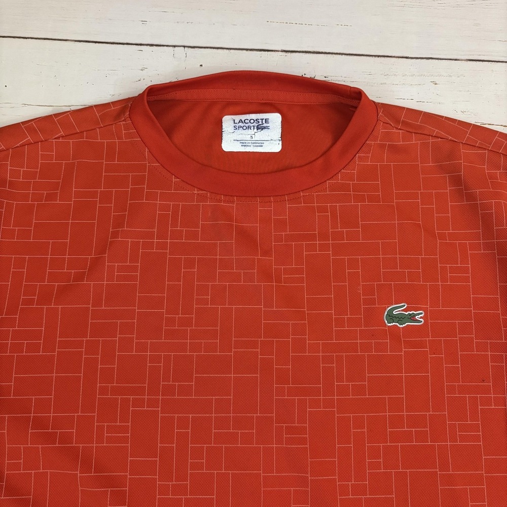 Lacoste Sport Shirt Mens L Orange Geometric Ultra Dry Logo Short Sleeve